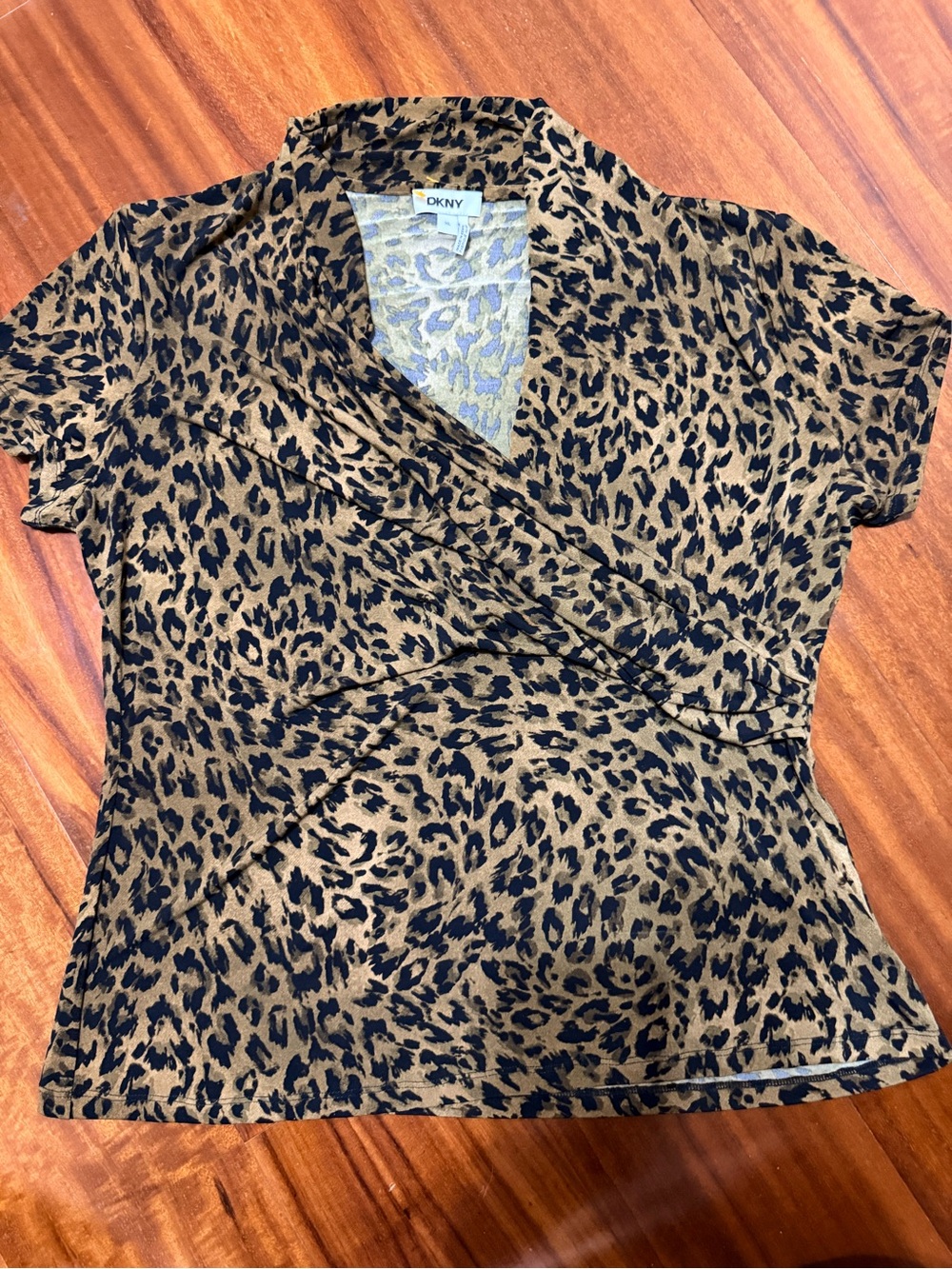 DKNY Leopard Print Wrap-Front Blouse in Brown and Black